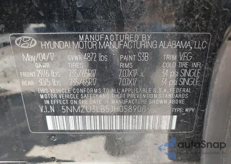 2018 Hyundai Santa Fe Sport 2.4L z USA, uszkodzony, nr VIN 5NMZU3LB5JH058908